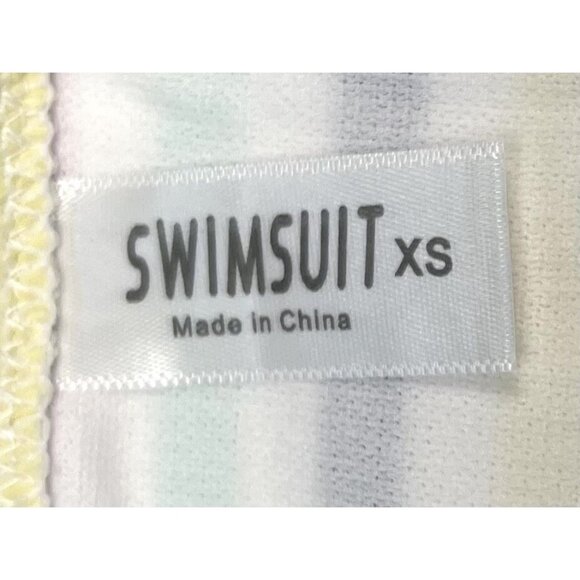 COCOFREE Womens XS Pastel Stripe Puff Sleeve Bandeau High Waist BIKINI Swimsuit - Picture 7 of 8